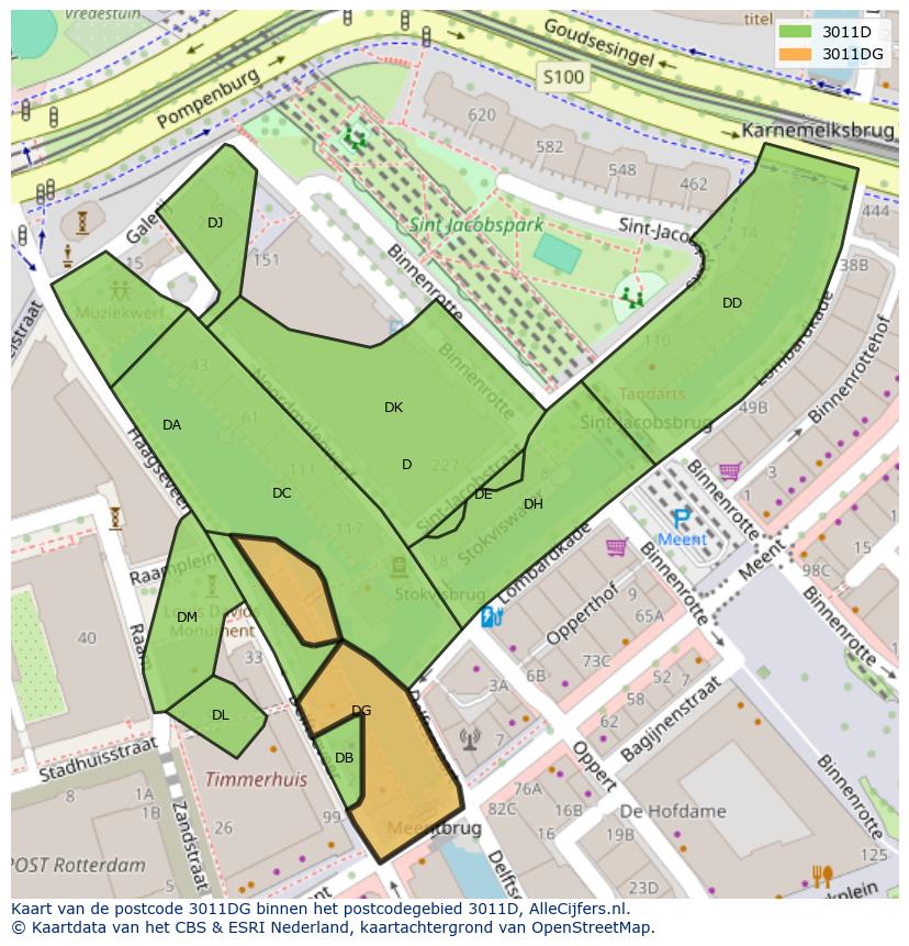 Afbeelding van het postcodegebied 3011 DG op de kaart.