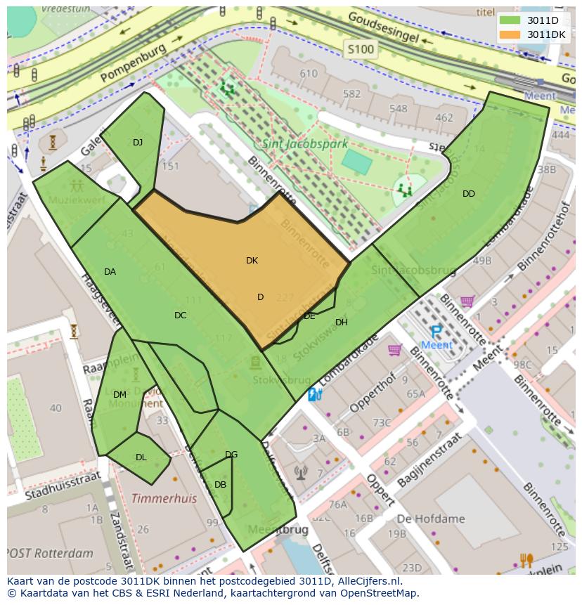 Afbeelding van het postcodegebied 3011 DK op de kaart.
