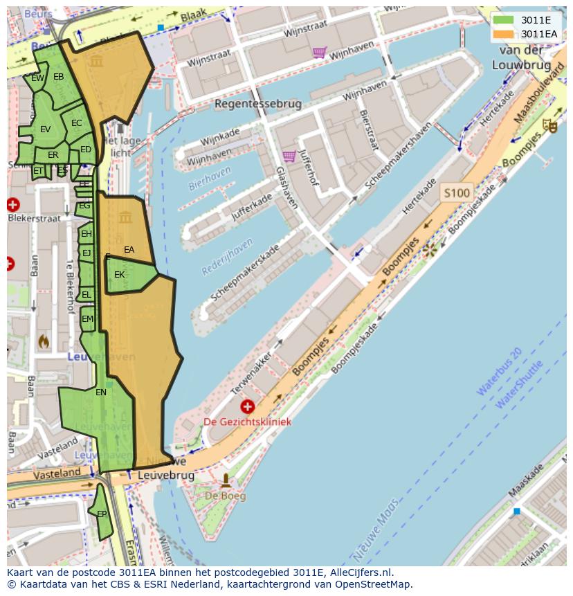 Afbeelding van het postcodegebied 3011 EA op de kaart.