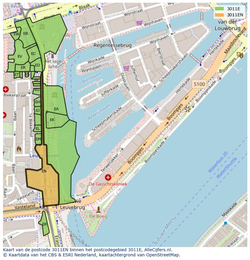 Afbeelding van het postcodegebied 3011 EN op de kaart.