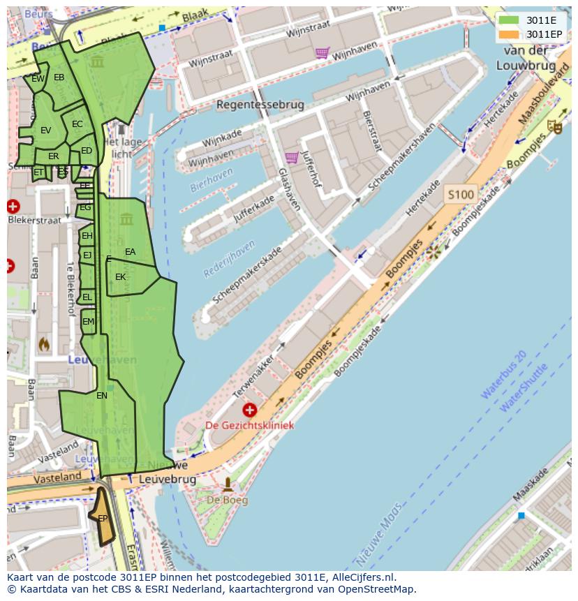 Afbeelding van het postcodegebied 3011 EP op de kaart.
