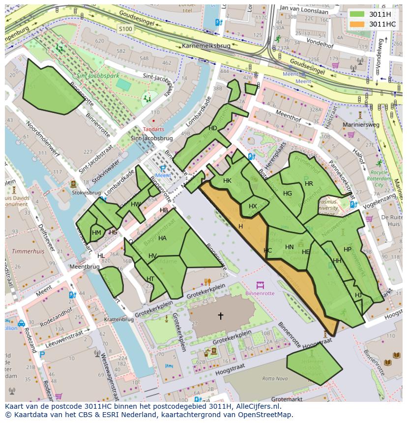 Afbeelding van het postcodegebied 3011 HC op de kaart.