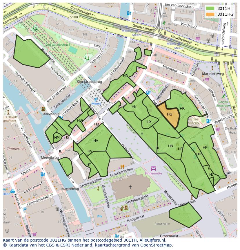 Afbeelding van het postcodegebied 3011 HG op de kaart.