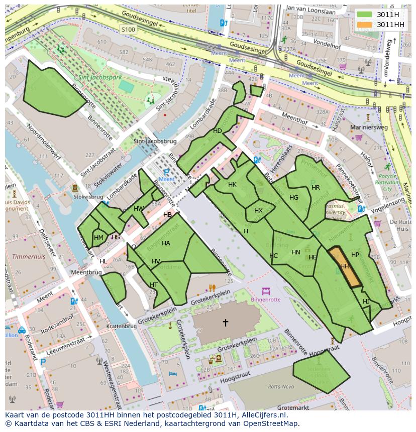 Afbeelding van het postcodegebied 3011 HH op de kaart.
