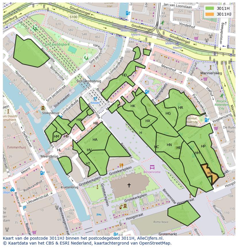 Afbeelding van het postcodegebied 3011 HJ op de kaart.