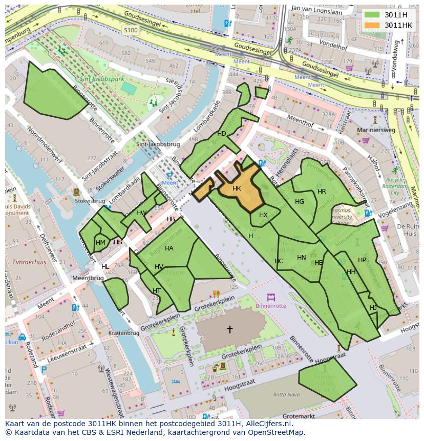 Afbeelding van het postcodegebied 3011 HK op de kaart.
