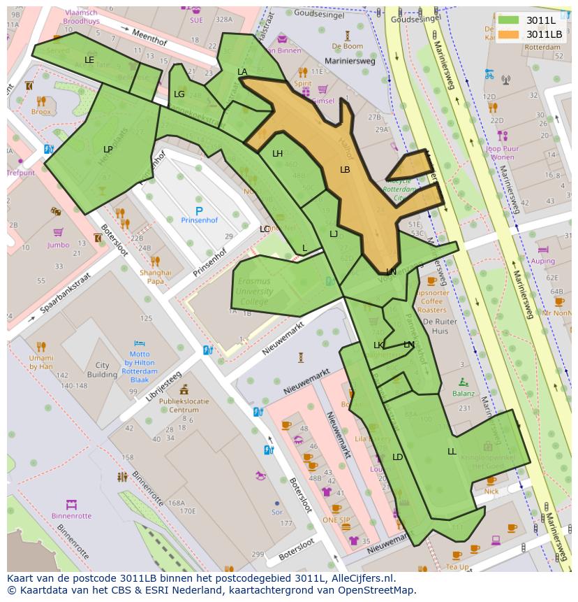 Afbeelding van het postcodegebied 3011 LB op de kaart.