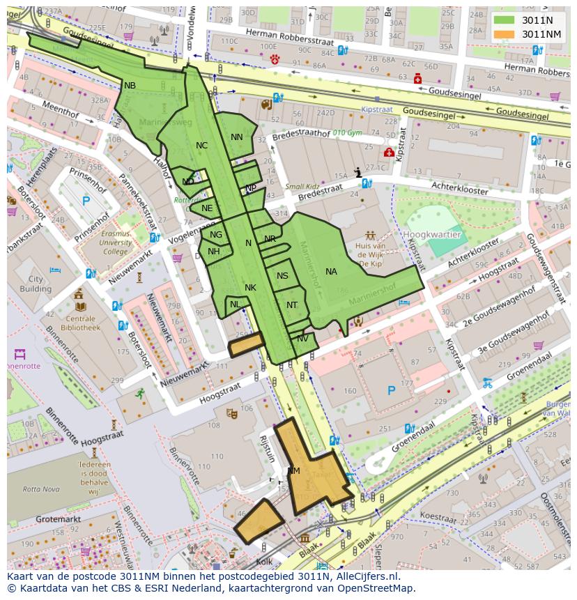Afbeelding van het postcodegebied 3011 NM op de kaart.