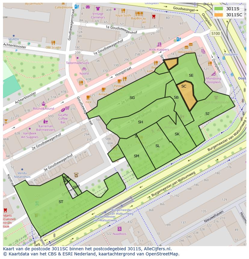 Afbeelding van het postcodegebied 3011 SC op de kaart.