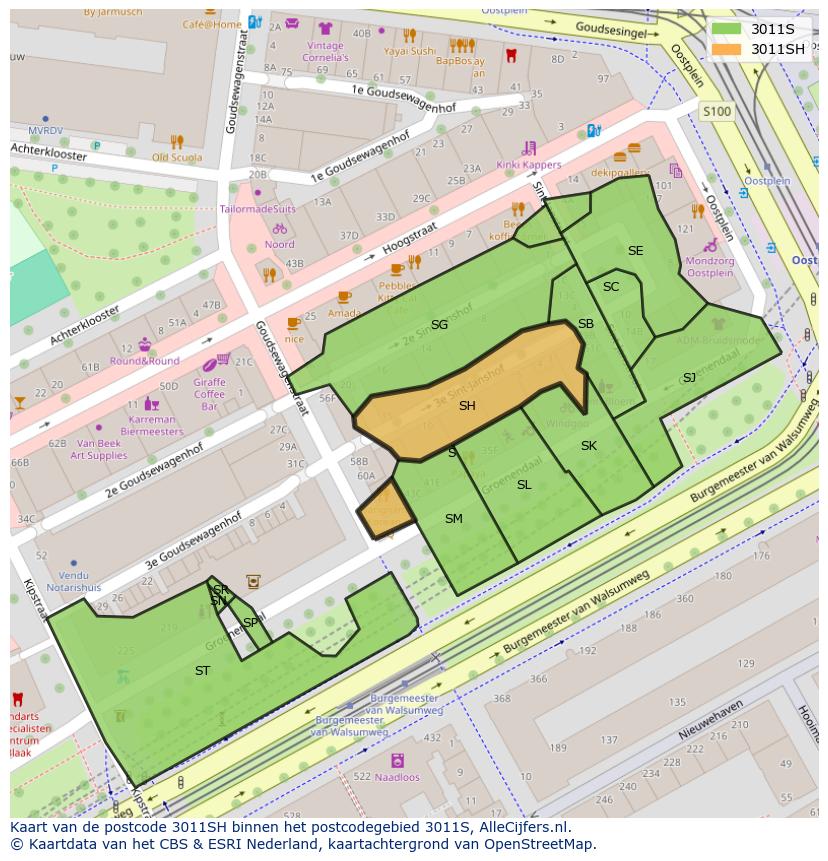 Afbeelding van het postcodegebied 3011 SH op de kaart.