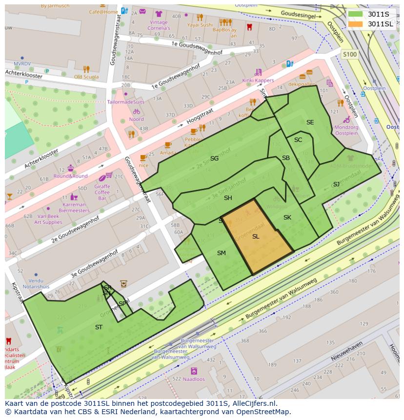Afbeelding van het postcodegebied 3011 SL op de kaart.