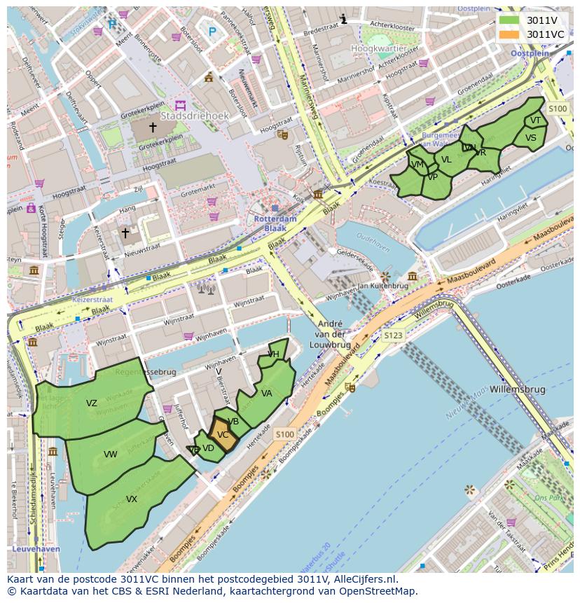 Afbeelding van het postcodegebied 3011 VC op de kaart.