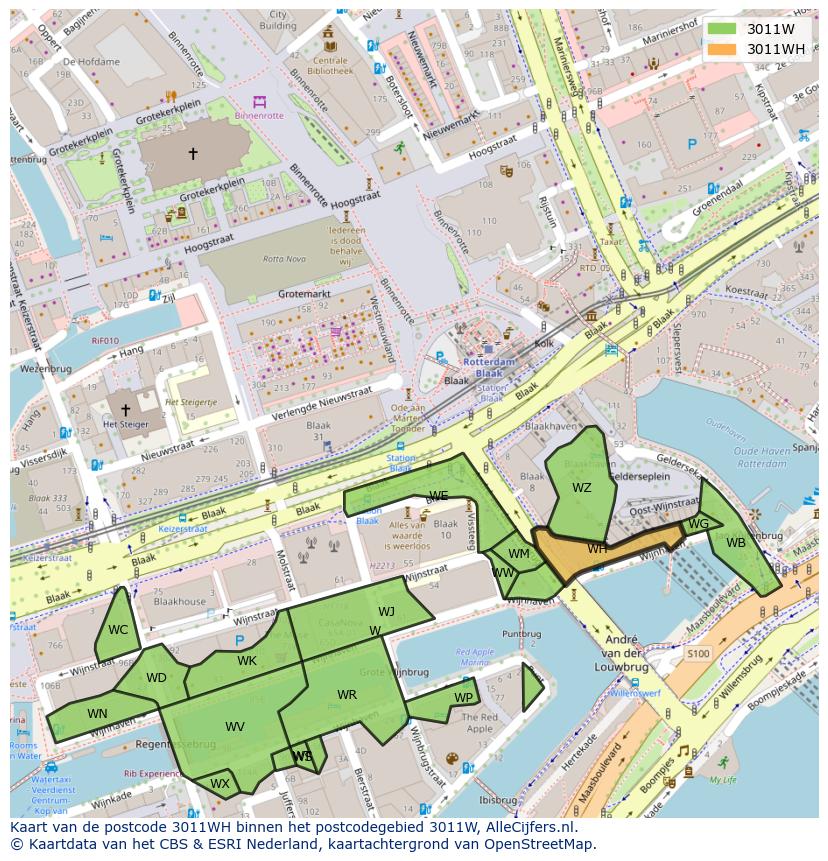 Afbeelding van het postcodegebied 3011 WH op de kaart.