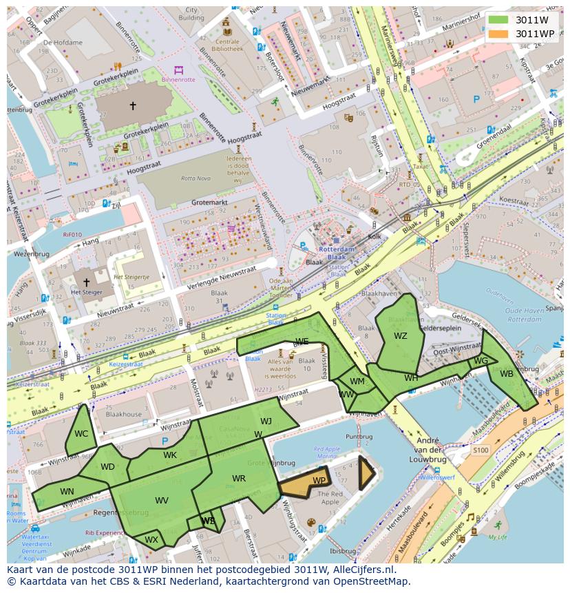 Afbeelding van het postcodegebied 3011 WP op de kaart.