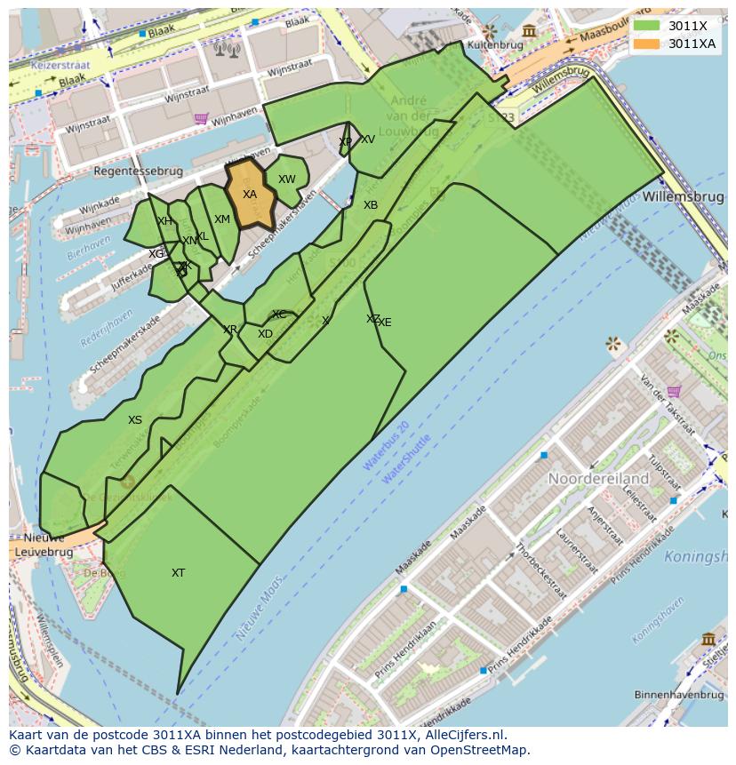 Afbeelding van het postcodegebied 3011 XA op de kaart.