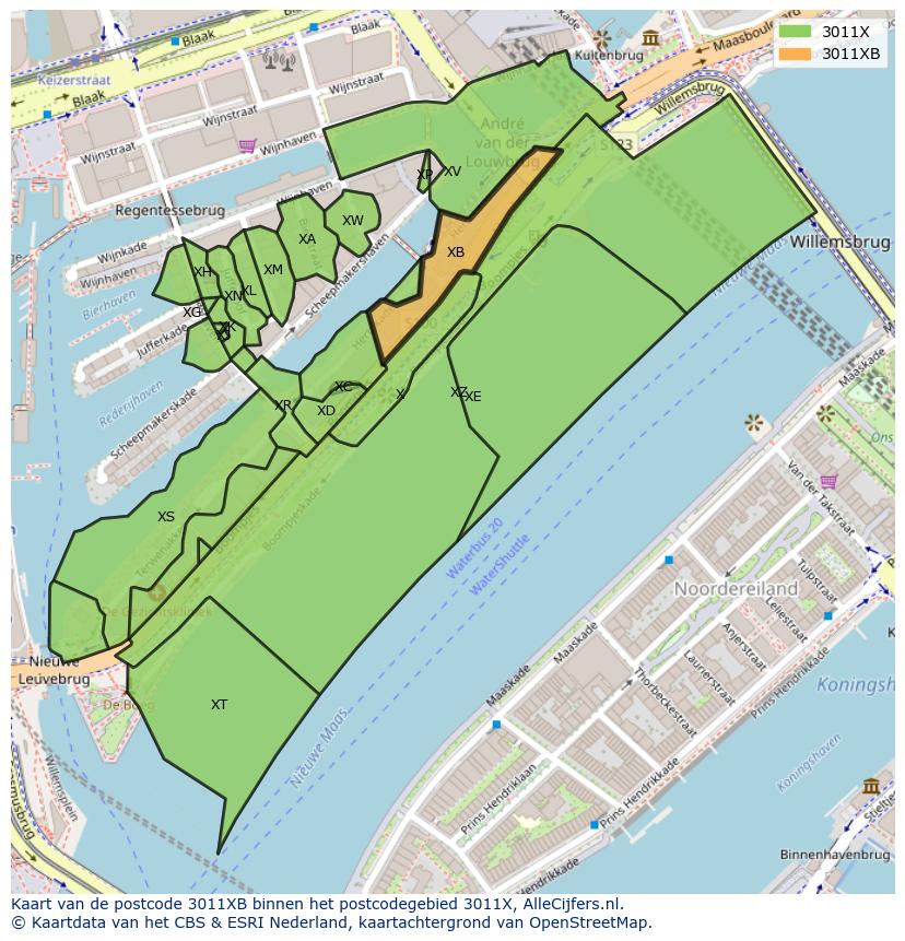 Afbeelding van het postcodegebied 3011 XB op de kaart.