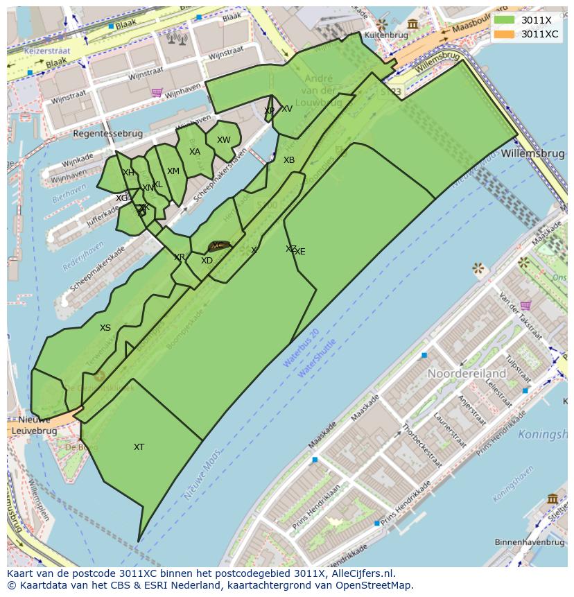 Afbeelding van het postcodegebied 3011 XC op de kaart.