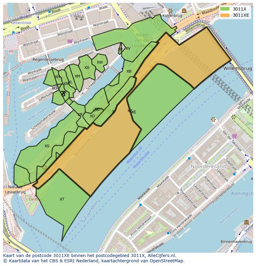 Afbeelding van het postcodegebied 3011 XE op de kaart.