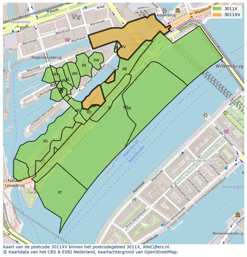 Afbeelding van het postcodegebied 3011 XV op de kaart.