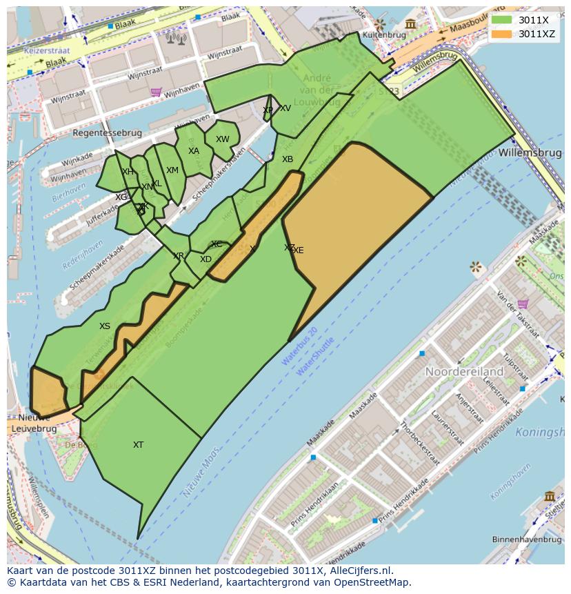 Afbeelding van het postcodegebied 3011 XZ op de kaart.