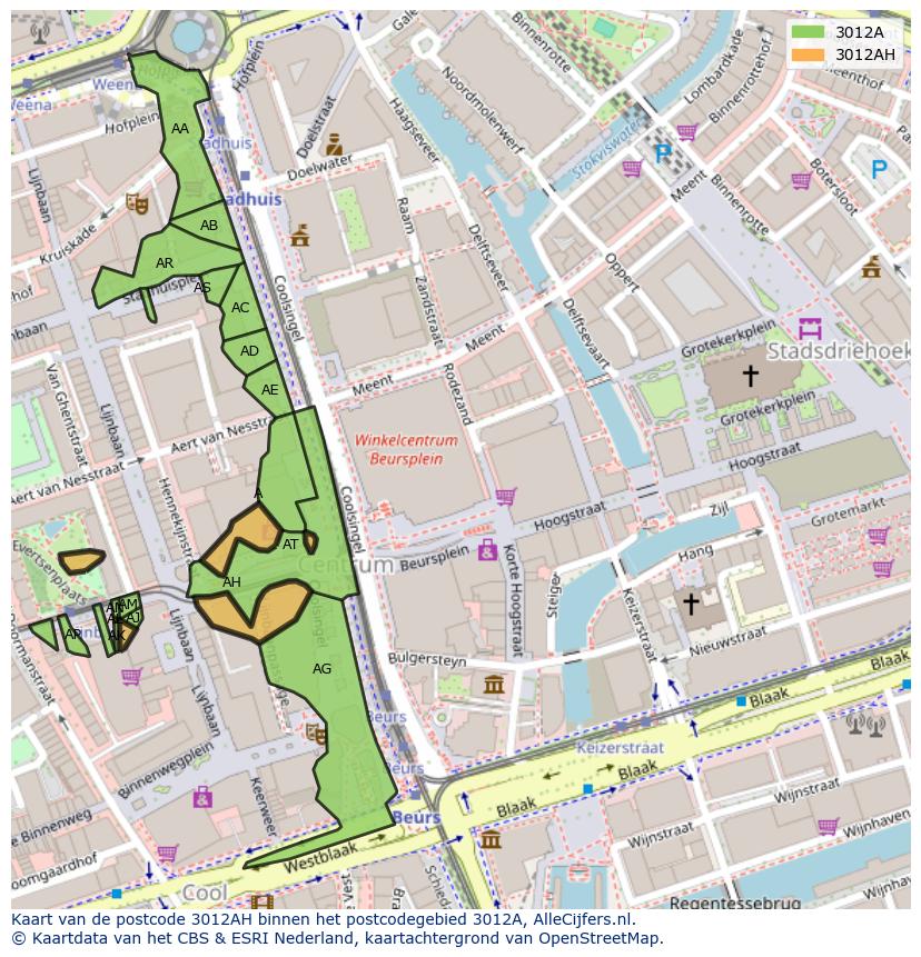 Afbeelding van het postcodegebied 3012 AH op de kaart.