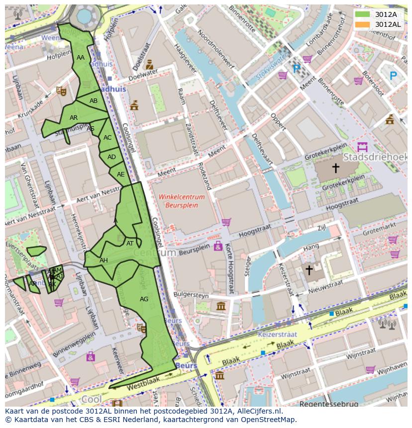 Afbeelding van het postcodegebied 3012 AL op de kaart.