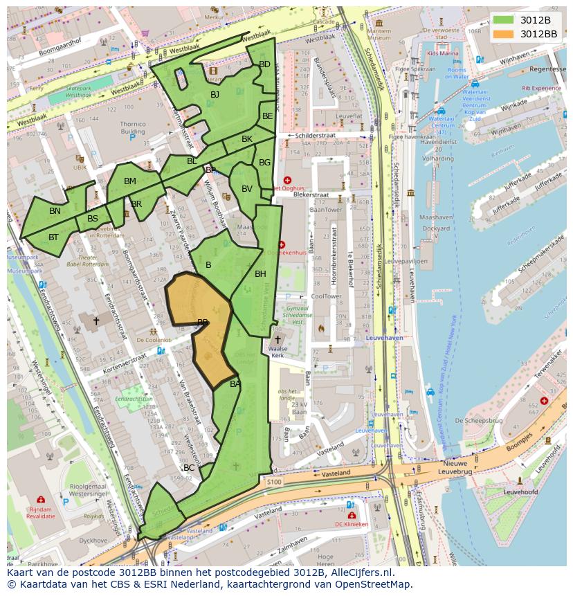 Afbeelding van het postcodegebied 3012 BB op de kaart.