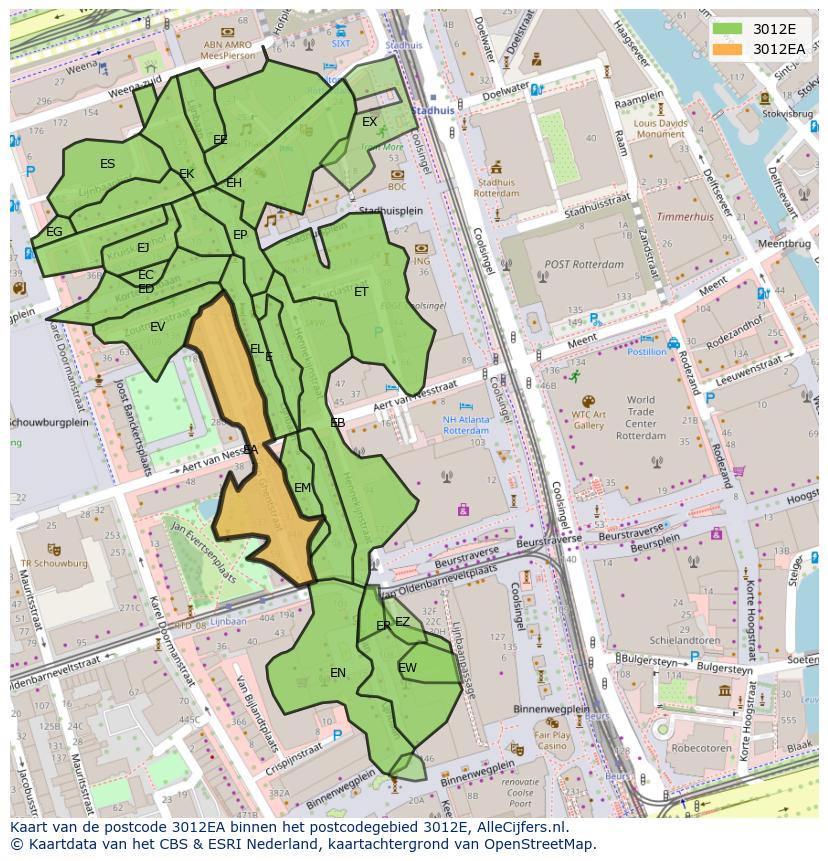 Afbeelding van het postcodegebied 3012 EA op de kaart.