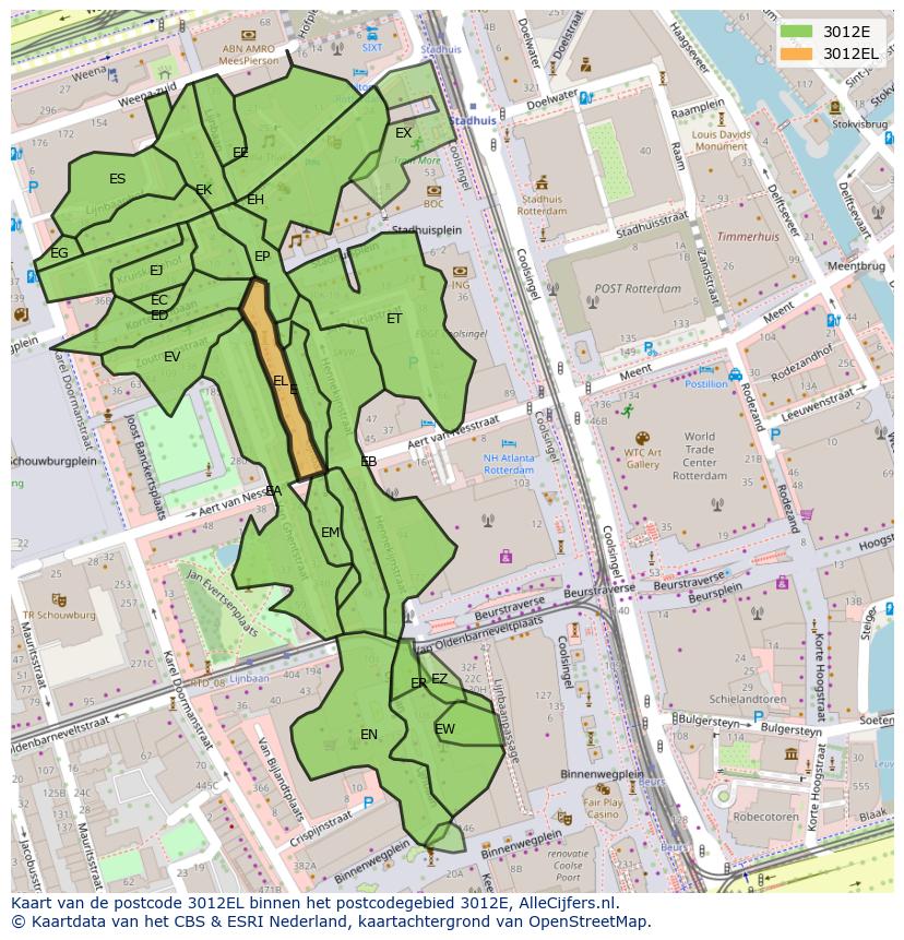 Afbeelding van het postcodegebied 3012 EL op de kaart.