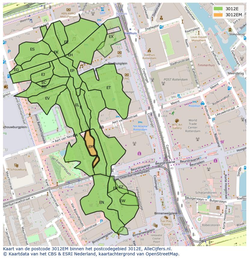 Afbeelding van het postcodegebied 3012 EM op de kaart.
