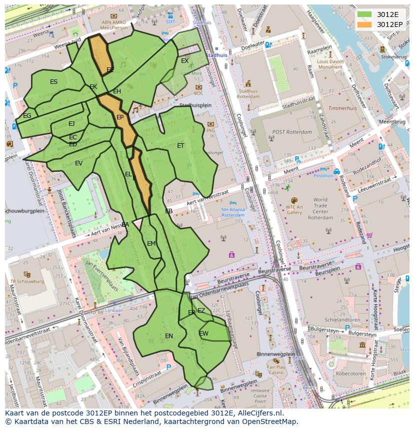 Afbeelding van het postcodegebied 3012 EP op de kaart.