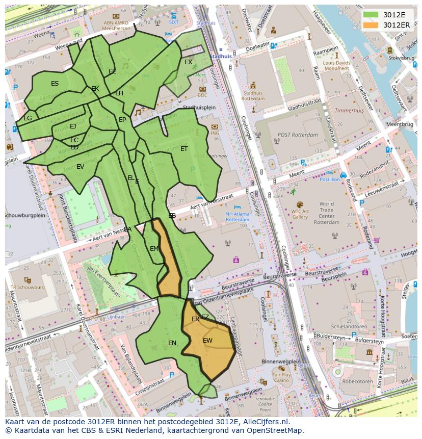 Afbeelding van het postcodegebied 3012 ER op de kaart.