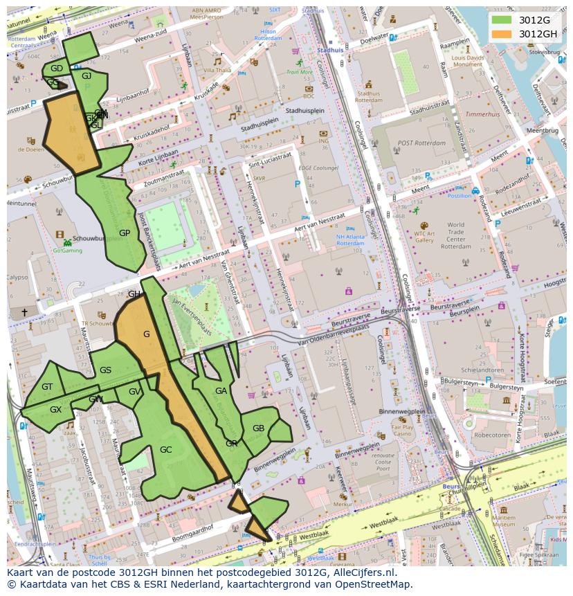 Afbeelding van het postcodegebied 3012 GH op de kaart.