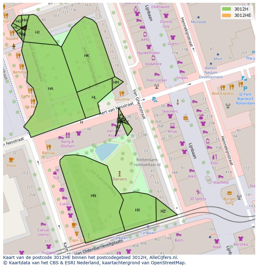 Afbeelding van het postcodegebied 3012 HE op de kaart.