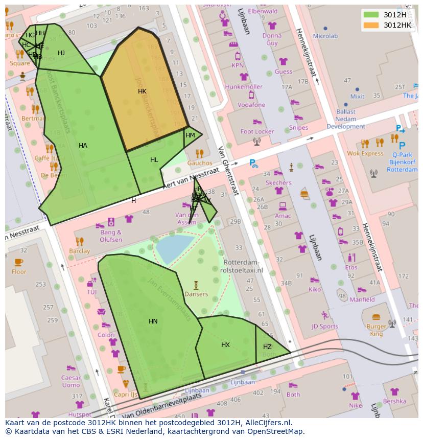 Afbeelding van het postcodegebied 3012 HK op de kaart.
