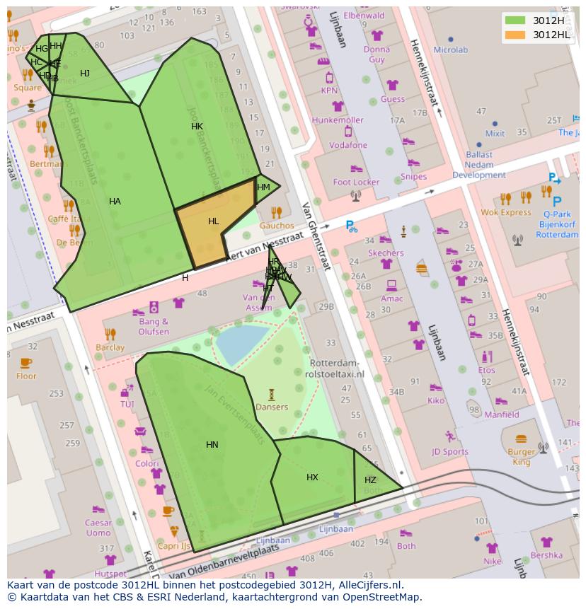 Afbeelding van het postcodegebied 3012 HL op de kaart.
