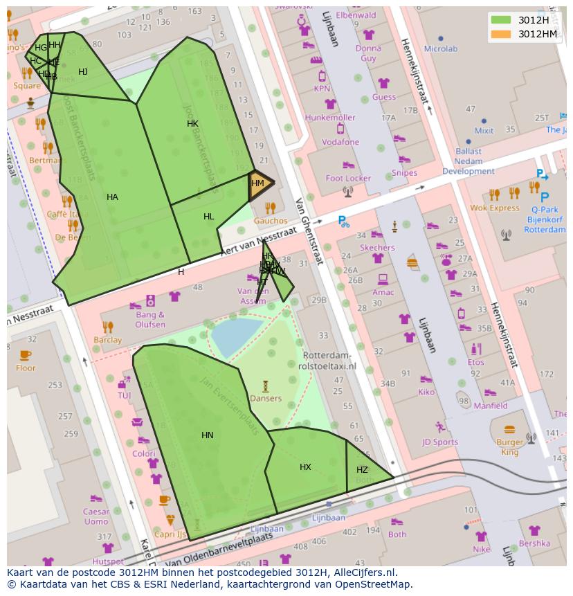 Afbeelding van het postcodegebied 3012 HM op de kaart.