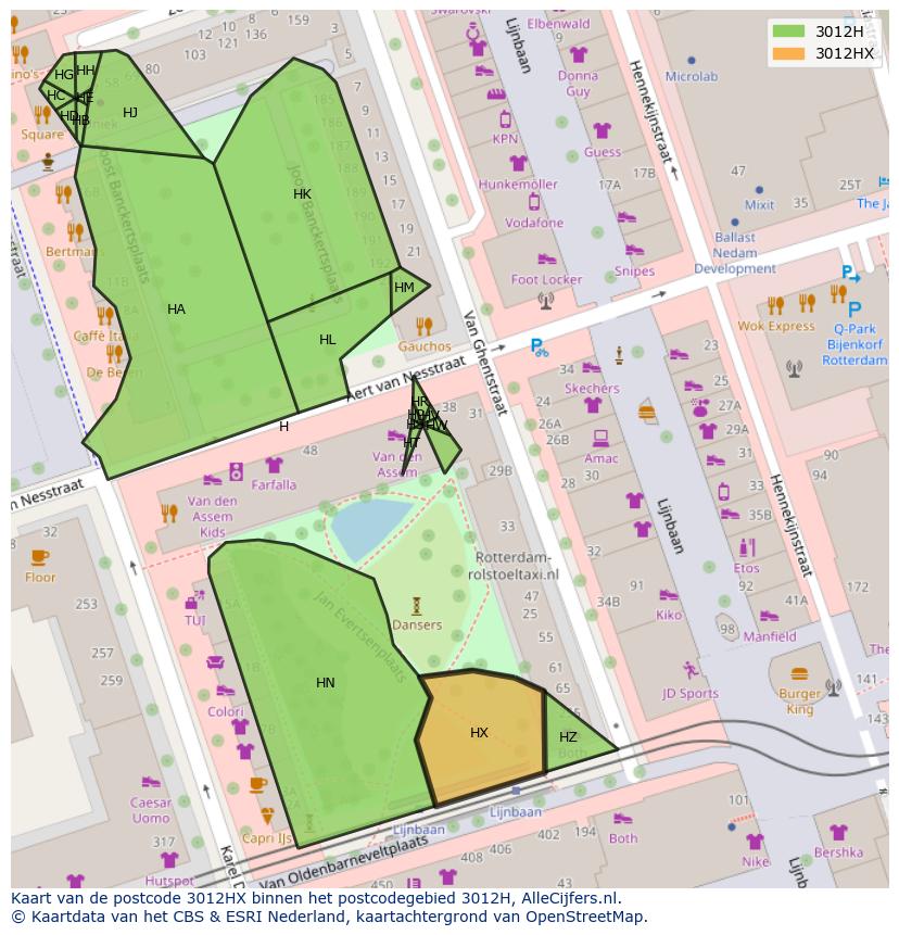 Afbeelding van het postcodegebied 3012 HX op de kaart.