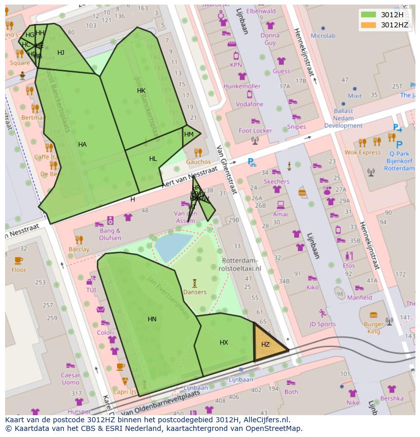 Afbeelding van het postcodegebied 3012 HZ op de kaart.