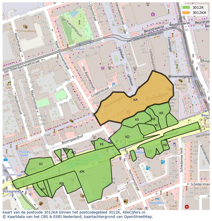 Afbeelding van het postcodegebied 3012 KA op de kaart.