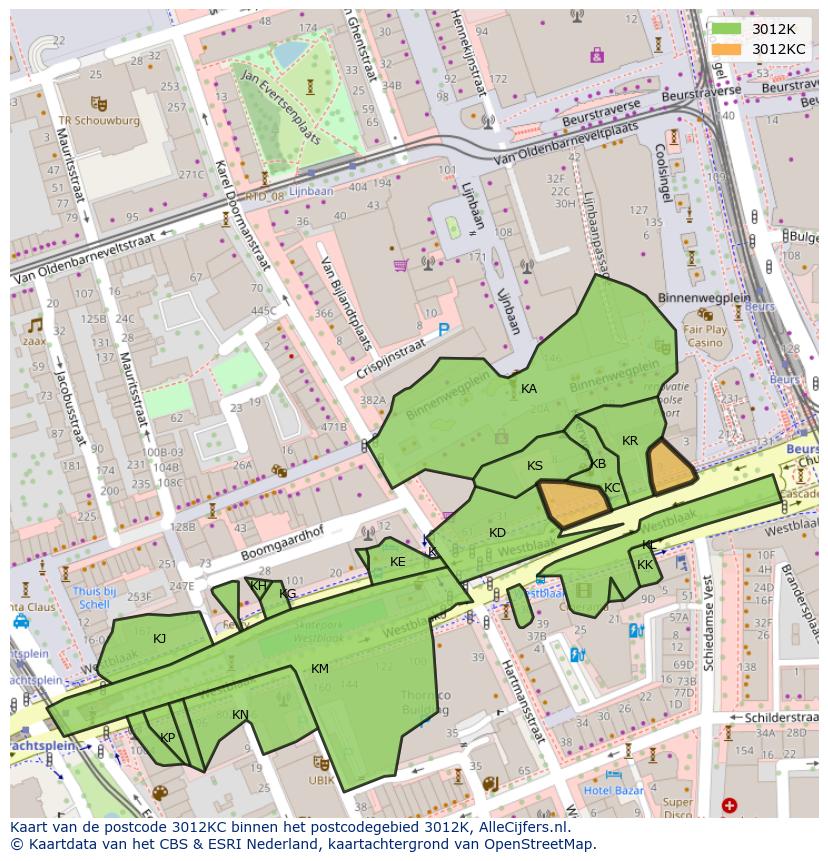 Afbeelding van het postcodegebied 3012 KC op de kaart.