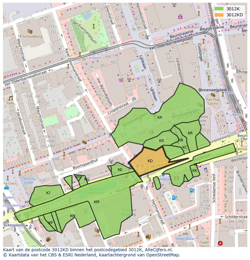 Afbeelding van het postcodegebied 3012 KD op de kaart.