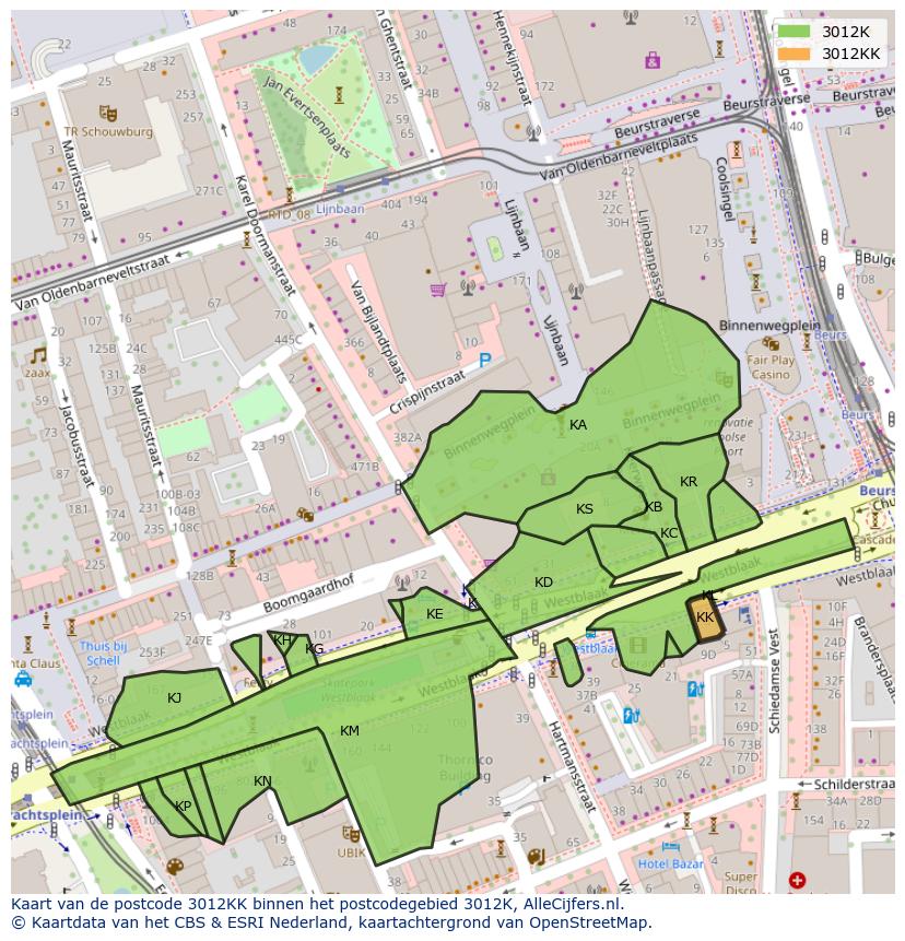 Afbeelding van het postcodegebied 3012 KK op de kaart.
