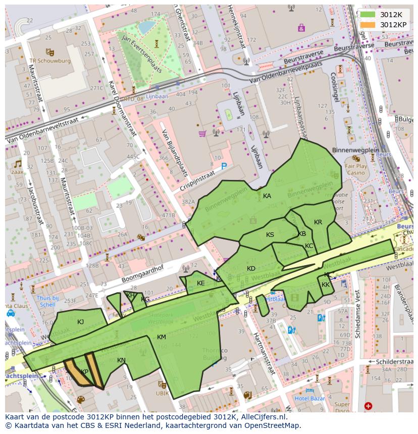 Afbeelding van het postcodegebied 3012 KP op de kaart.