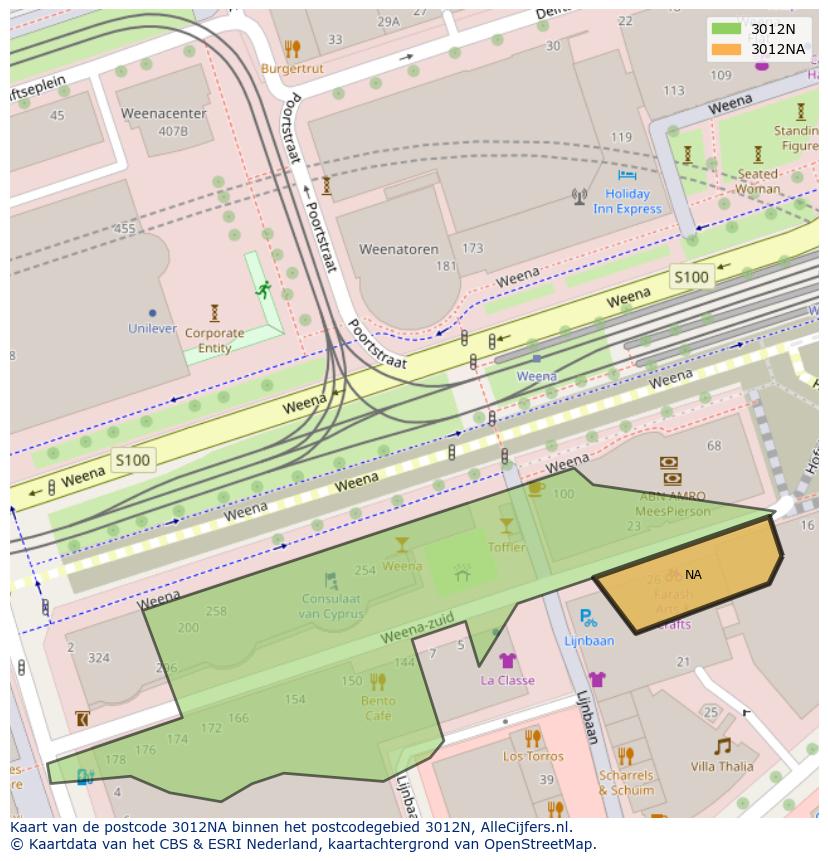 Afbeelding van het postcodegebied 3012 NA op de kaart.