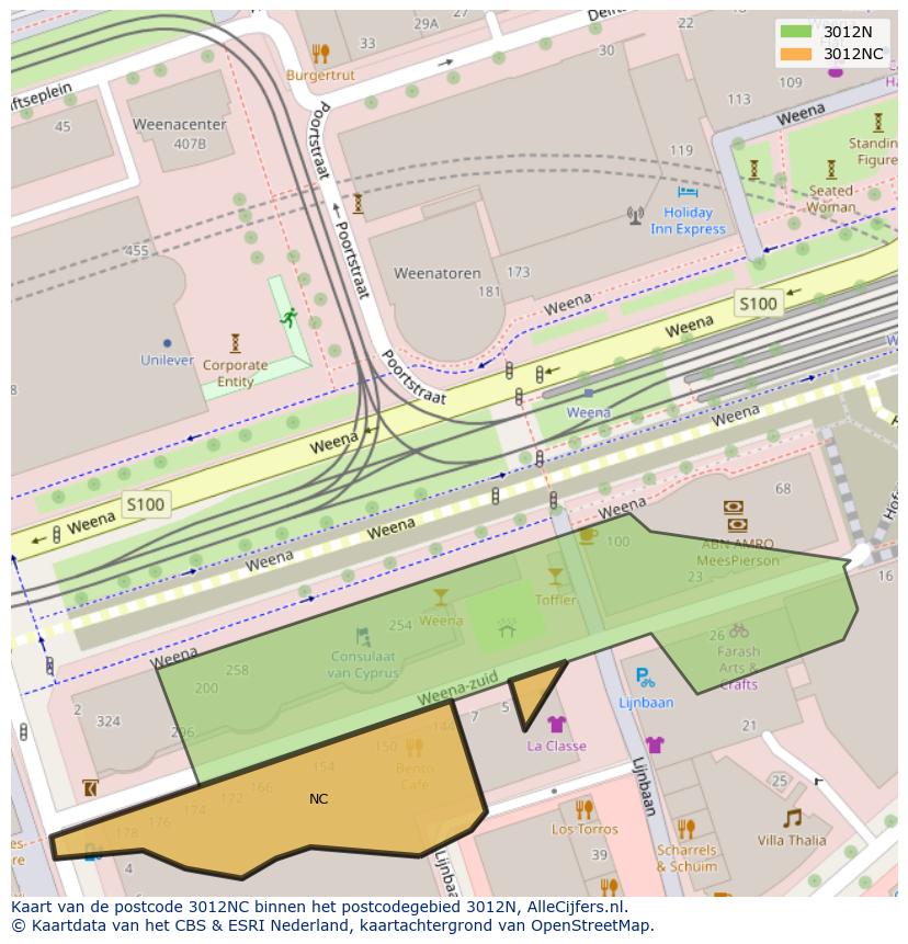 Afbeelding van het postcodegebied 3012 NC op de kaart.