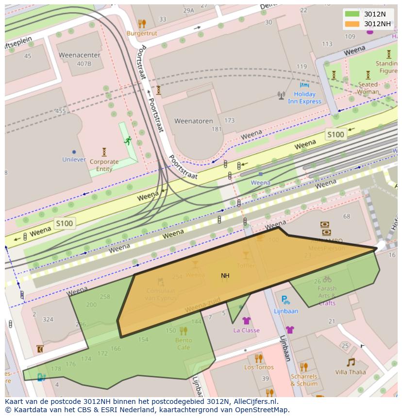Afbeelding van het postcodegebied 3012 NH op de kaart.