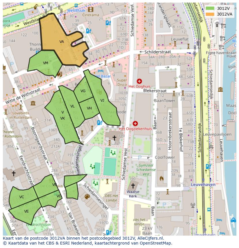 Afbeelding van het postcodegebied 3012 VA op de kaart.