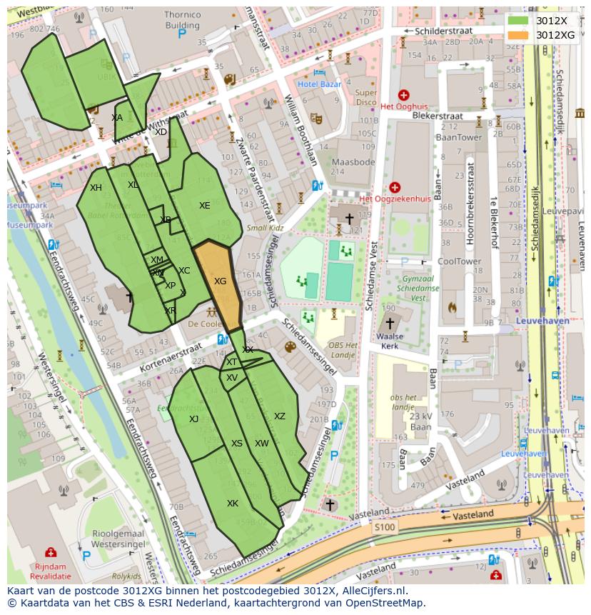 Afbeelding van het postcodegebied 3012 XG op de kaart.