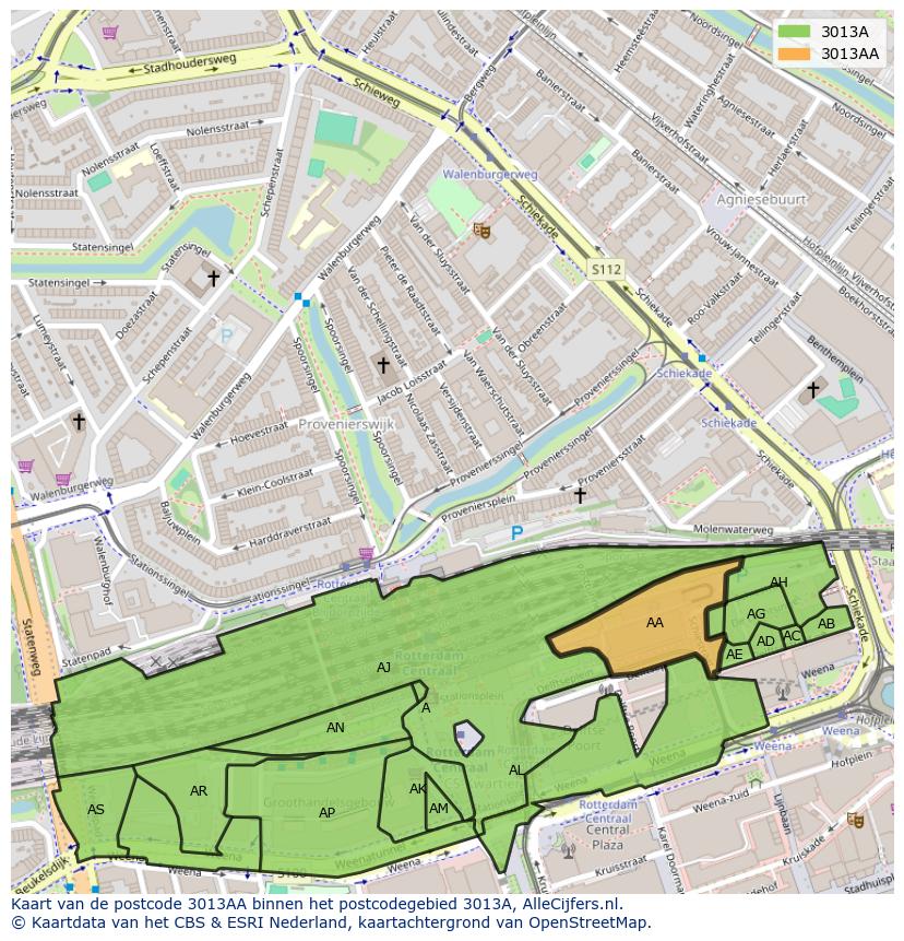 Afbeelding van het postcodegebied 3013 AA op de kaart.